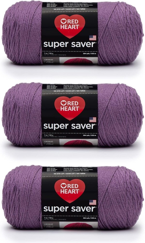 Red Heart Super Saver Yarn 3 Pack Medium 4 Worsted Acrylic 7oz 364 Yards Purple