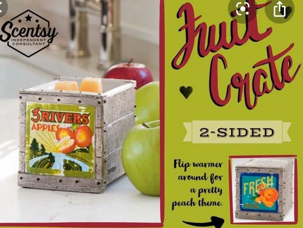 Scentsy Wax Warmer FRUIT CRATE Element Double Sided New RETIRED apple Rustic Box-image