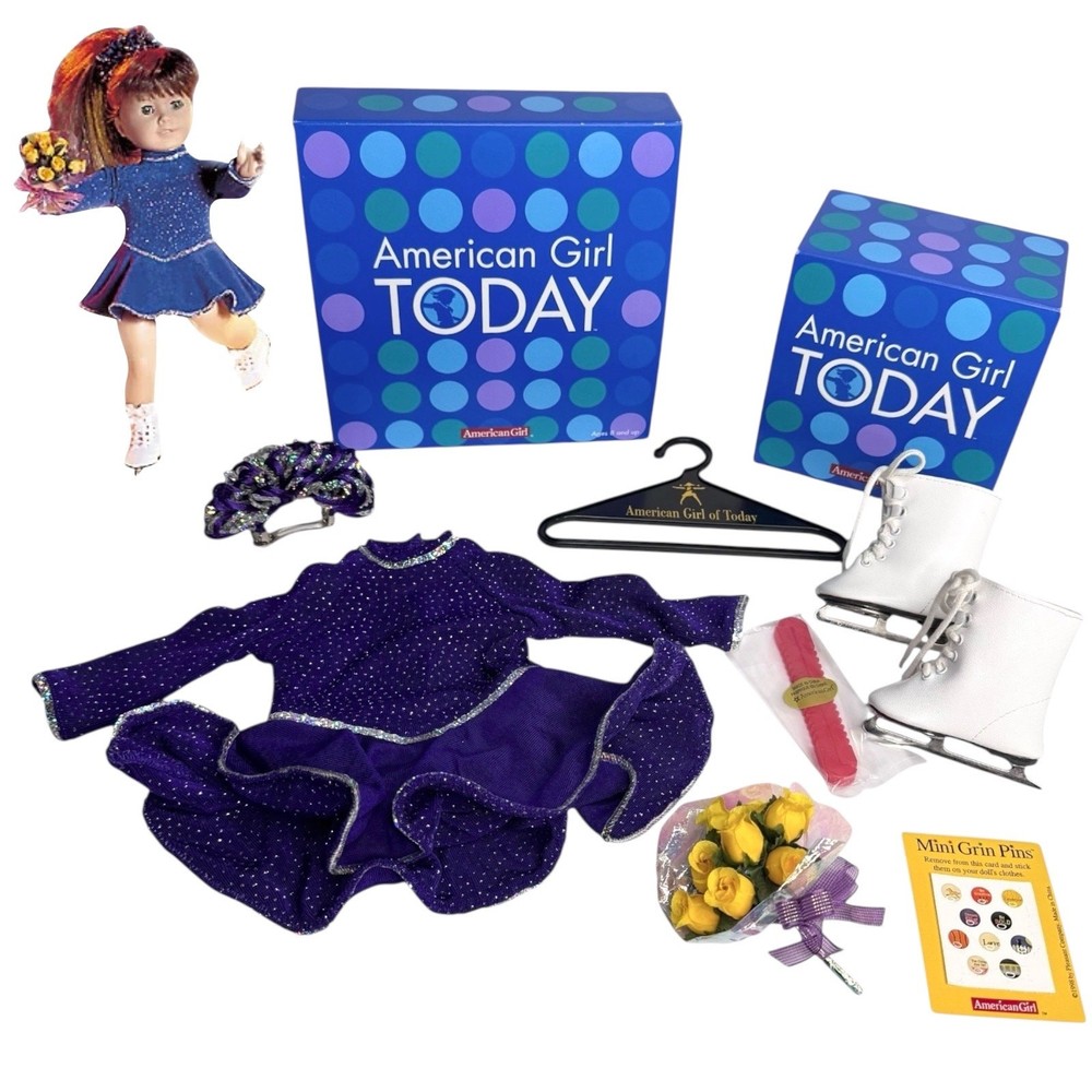 American Girl Ice Skating Star Outfit & Gear Pleasant Co Skates Flowers Barrette
