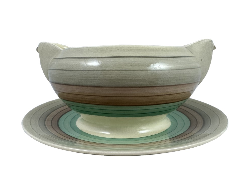 Vtg SUSIE COOPER Wedding Ring Gravy Boat & Underplate Art Deco Earthenware