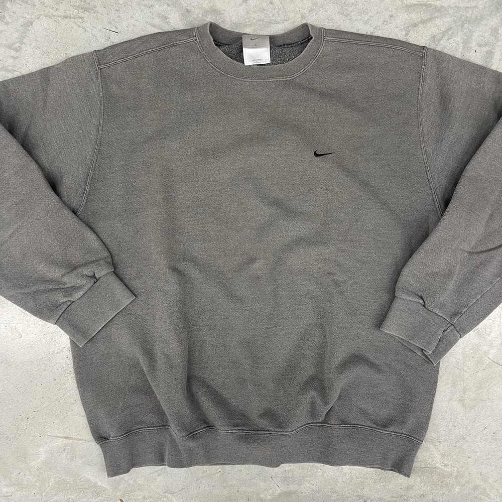 Vintage Nike Sweatshirt Dark Gray Black Mini Swoosh Crewneck Pullover 90s L
