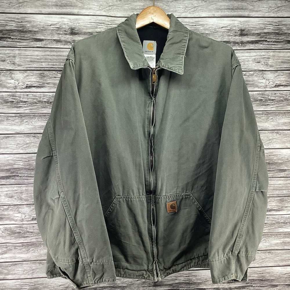 Carhartt J210 DMS Jacket Mens 2XL Green Canvas Hamilton Lined Full Zip Workwear