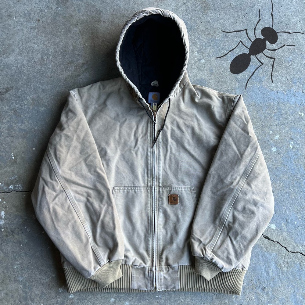 Vintage Y2K Carhartt Hooded Work Jacket in Gray Beige