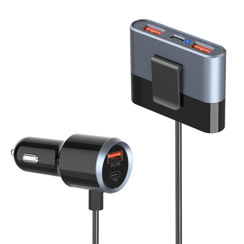 5-in-1 Car USB Adapter with PD3.0 QC3.0 Type-C Fast Charging