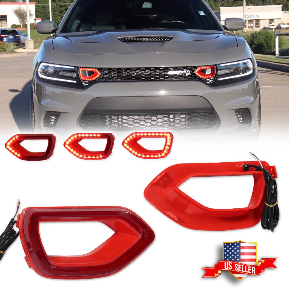 Dynamic Red Signal LED DRL Grill Lights For 15-22 Dodge Charger SRT Scat Pack