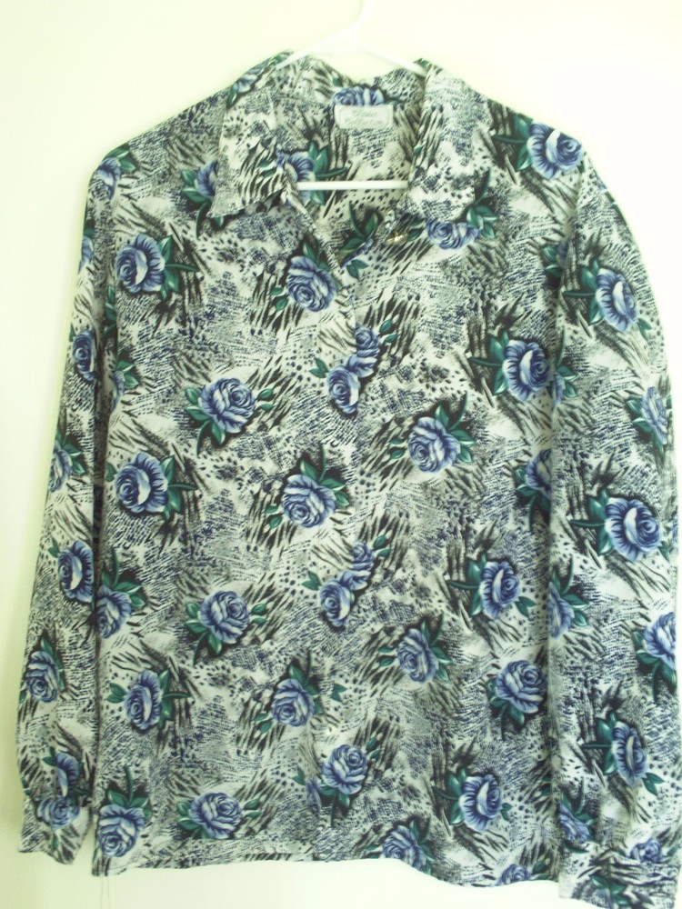 CLASSIC COLLECTION Plus Gray Top Shirt Blouse Hidden Button Front Size 14