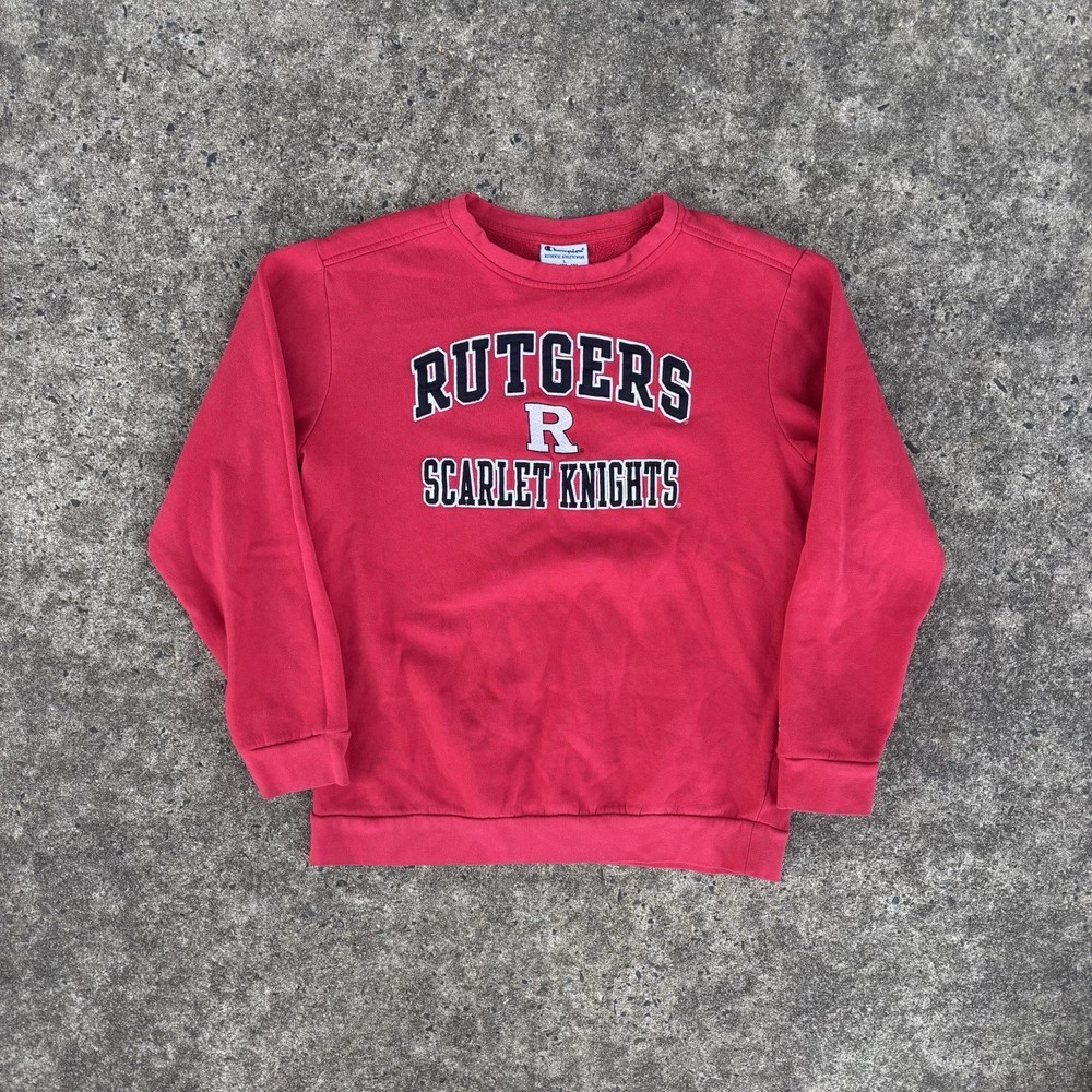 Champion red crewneck  with Rutgers Scarlet Knights logo sweatshirt Size: L
