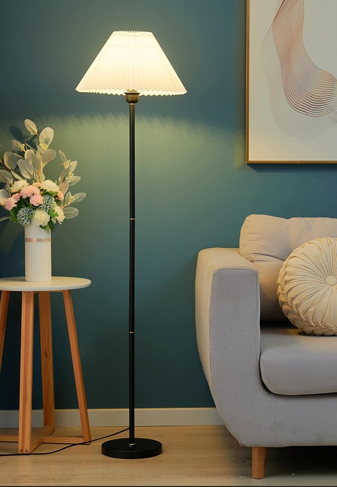 Black Pole Floor Lamp Simple Design Tall Lamp with Shade Standing Lamp with L...