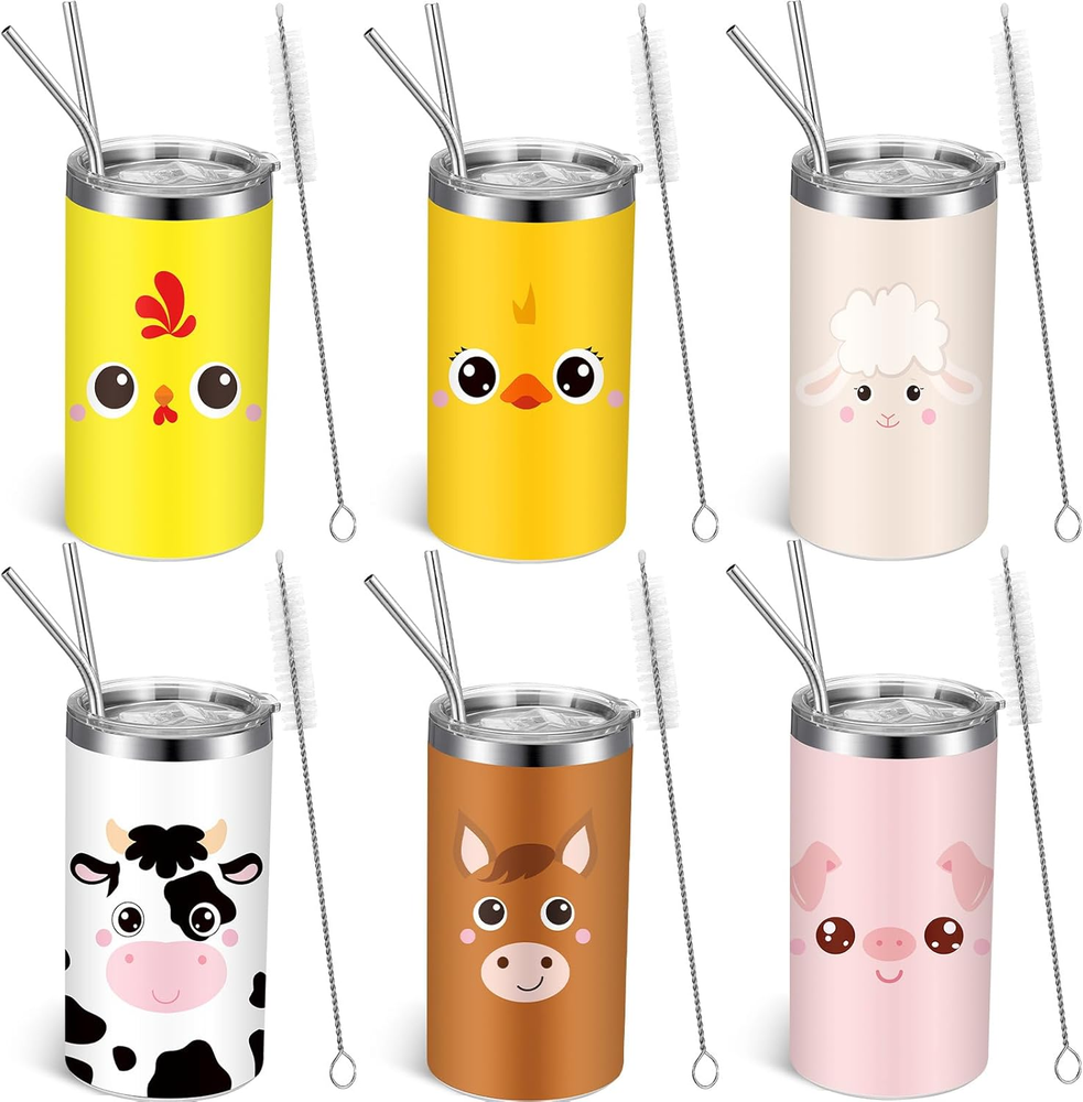 6 Packs Farm Animal Tumbler Bulk 20 Oz Stainless Steel Animal Cups Reusable Vacu