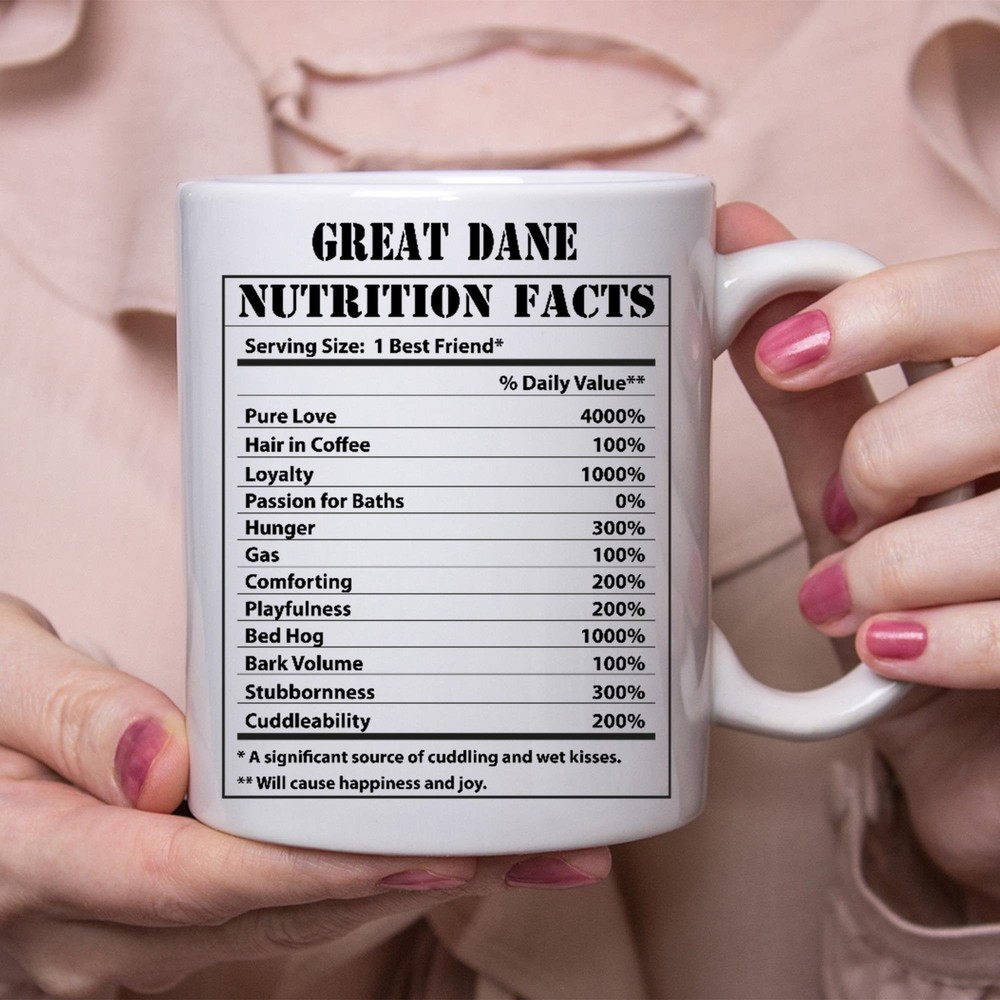 Funny Great Dane Gifts Nutritional Facts White Coffee Mug
