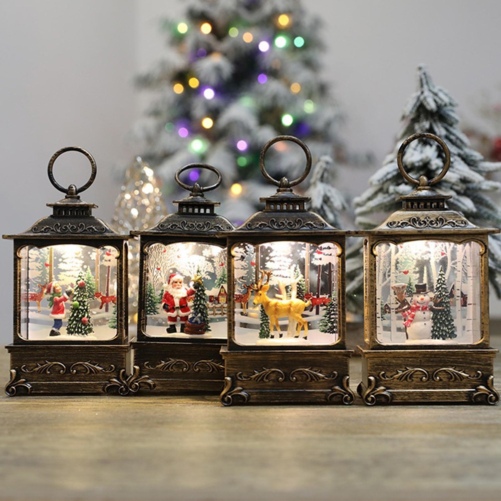 Christmas Snow Globes Lighted Water Lantern Glittering Music Lighted Lantern