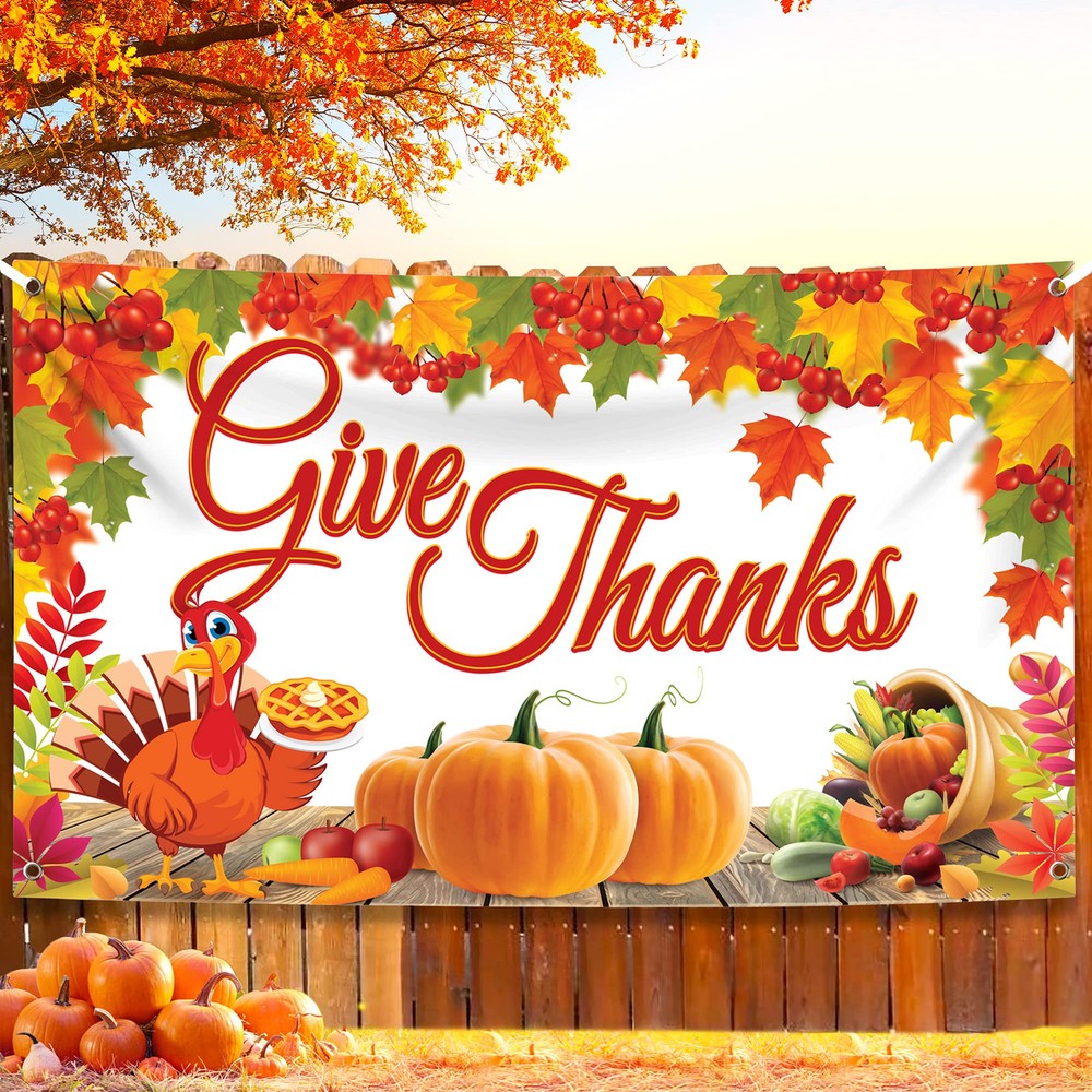 XtraLarge Give Thanks Banner - 72x44 Inch Thanksgiving Backdrop Decor