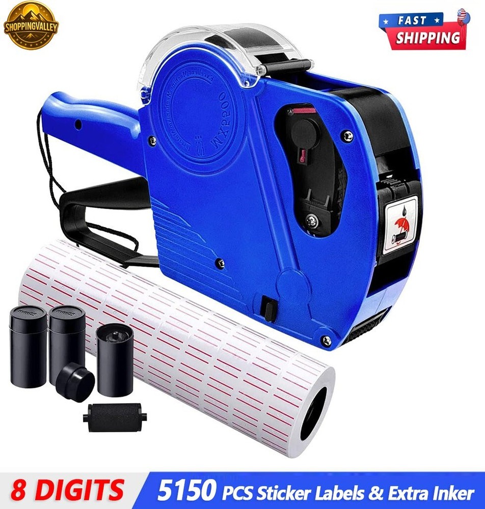8-Digit Price Tag Tool with 5150 Labels & 4 Ink Rolls for Retail Stores