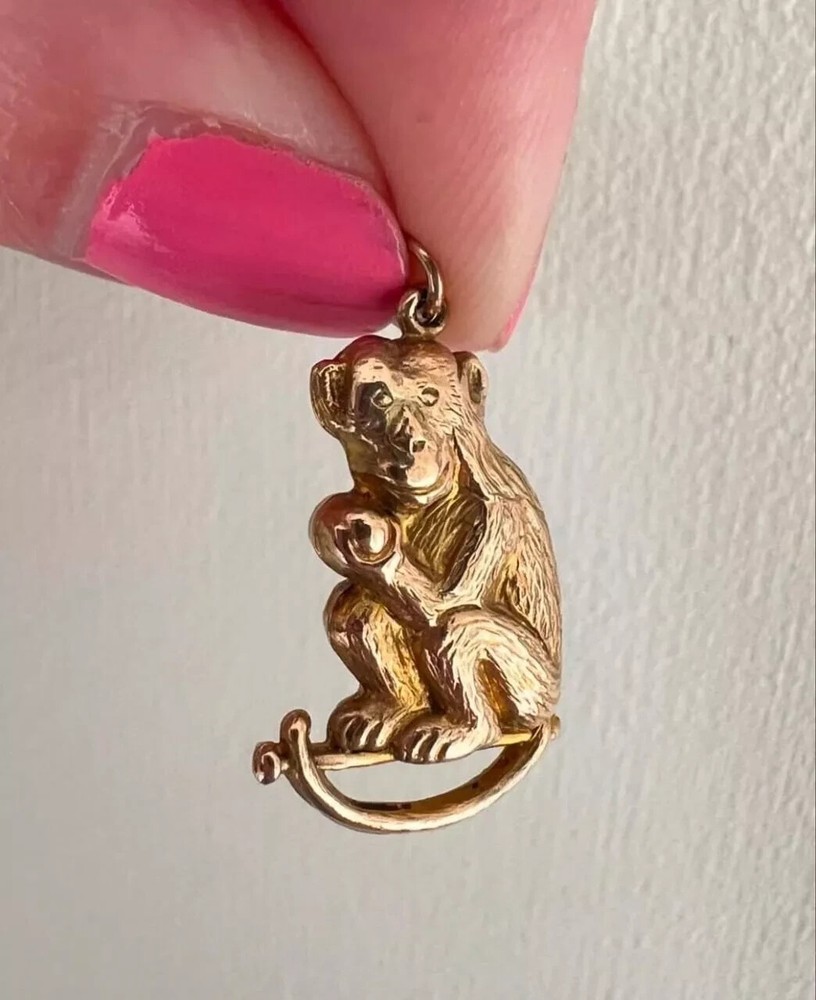 14K Yellow Gold Plated 925 Sterling Silver Monkey Women's Pendant 18