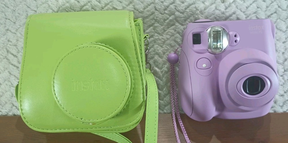 Fuji Instax Mini 7S Instant Camera Purple with Green Case & Film