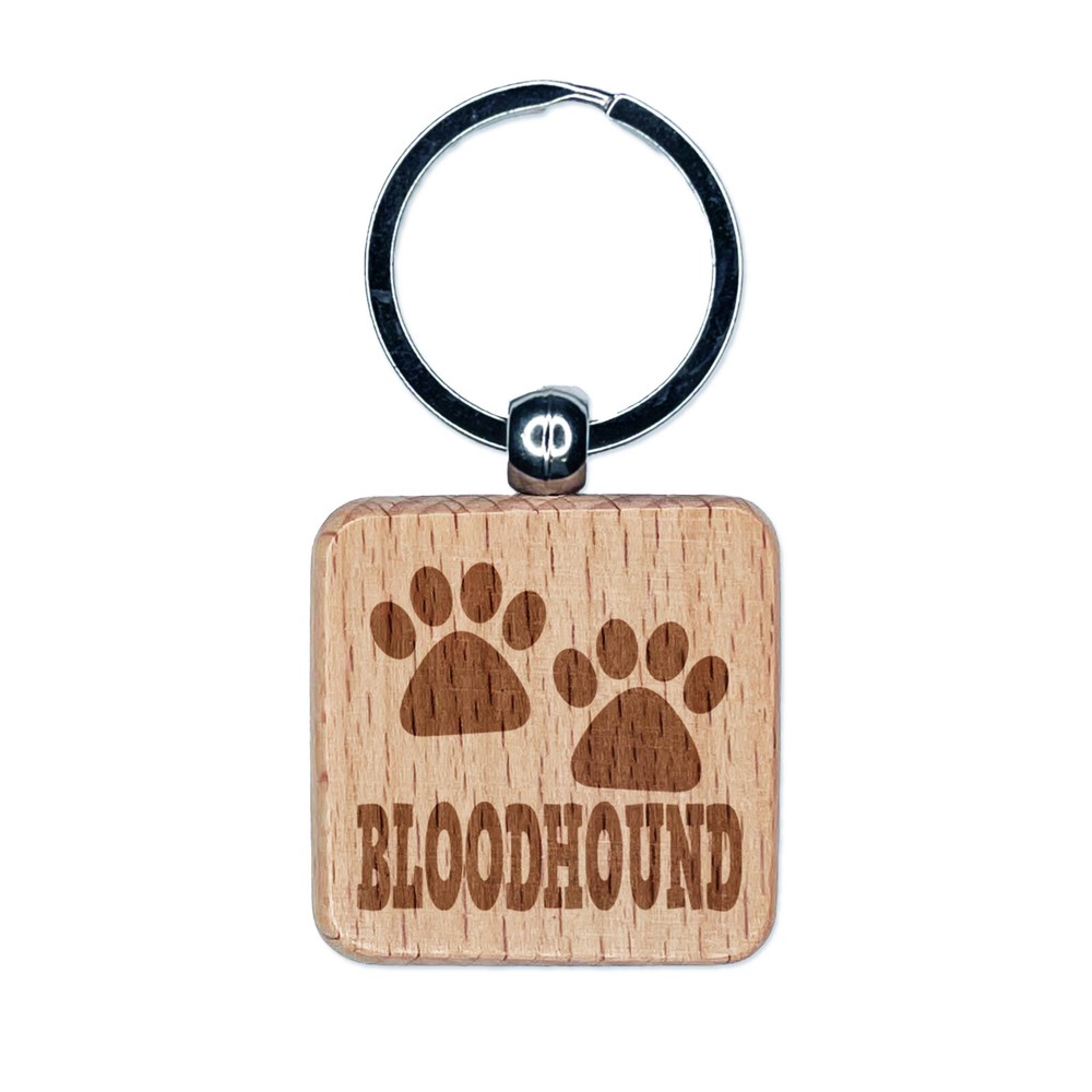 Bloodhound Dog Paw Print Engraved Wooden Keychain Charm Tag
