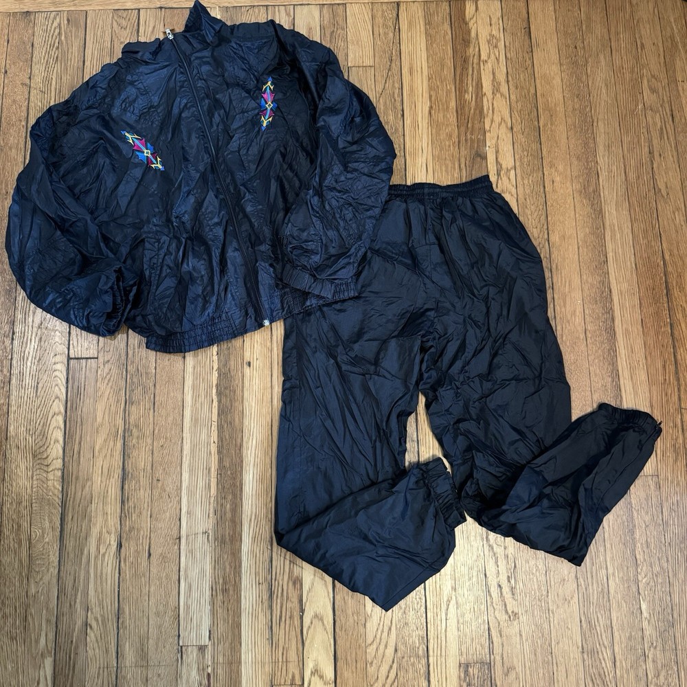 Vintage Advantage Wilson Jacket Medium Black Y2K 90s Windbreaker Track Suit