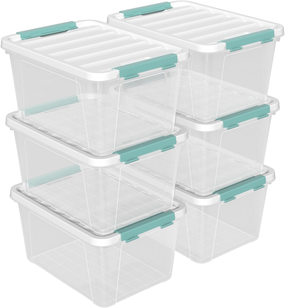 20-Quart Clear Plastic Storage Boxes with Lids, Set of 6 Latching Totes
