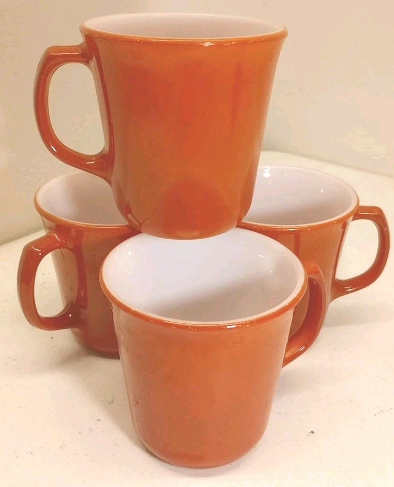 Vintage Corning PYREX Burnt Orange Coffee Mugs Set of 4