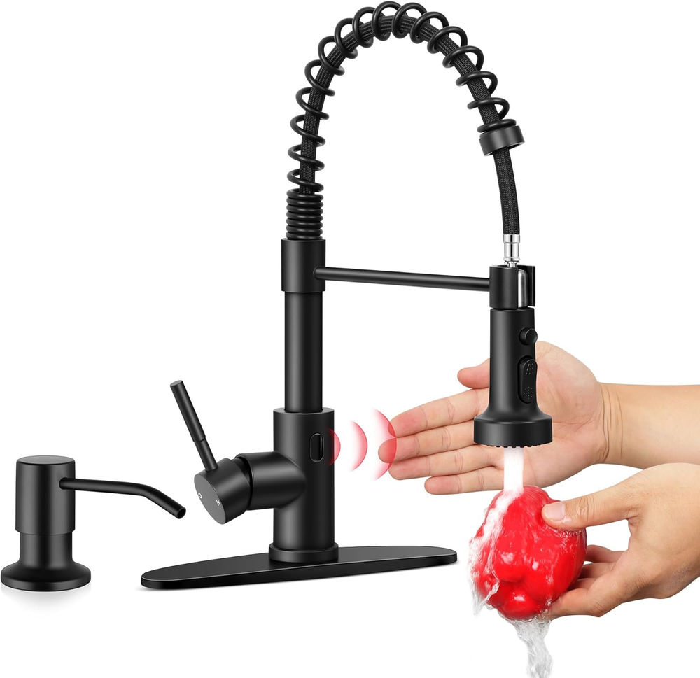 Matte Black Touchless Kitchen Faucet with Pull Down Sprayer & Soap Dispenser,...