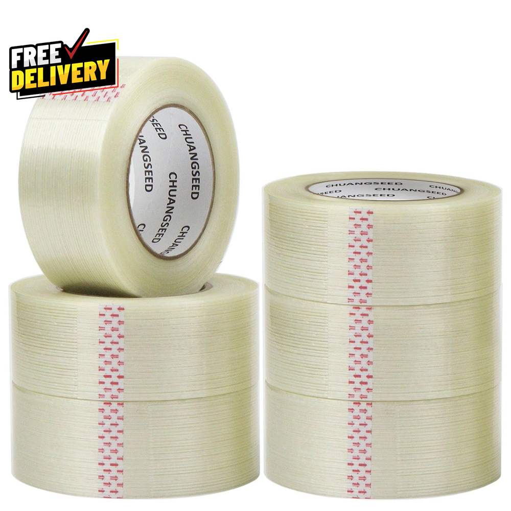 6 Pack Mono Filament Strapping Tape 6.2 Mil 2 Inch x 60 Yds Heavy Duty Clear…