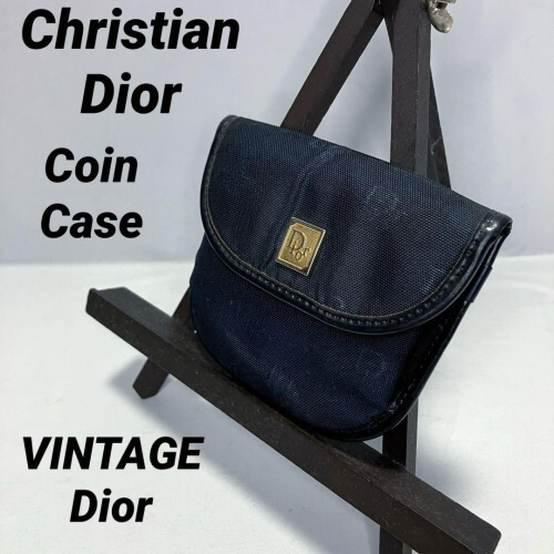 Christian Dior Vintage Navy Trotter Canvas Leather Coin Purse Wallet 2419
