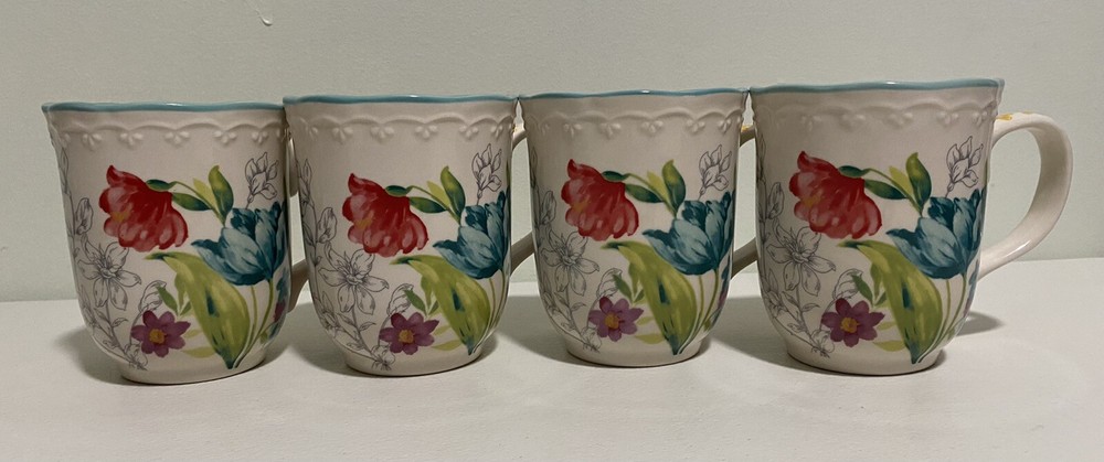 The Pioneer Woman Coffee Mugs Blooming Bouquet 18-Ounce Tea Mugs, 4-Pack