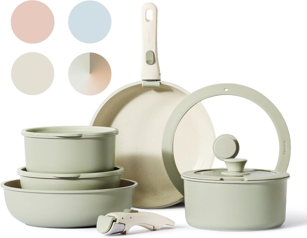 CAROTE 11-Piece Nonstick Cookware Set in Granite Green