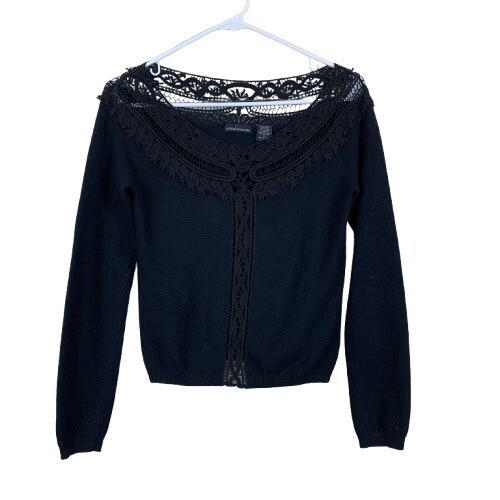 Vintage Y2K Moda International Crochet Trim Whimsigoth Silk/Wool Blend Sweater-