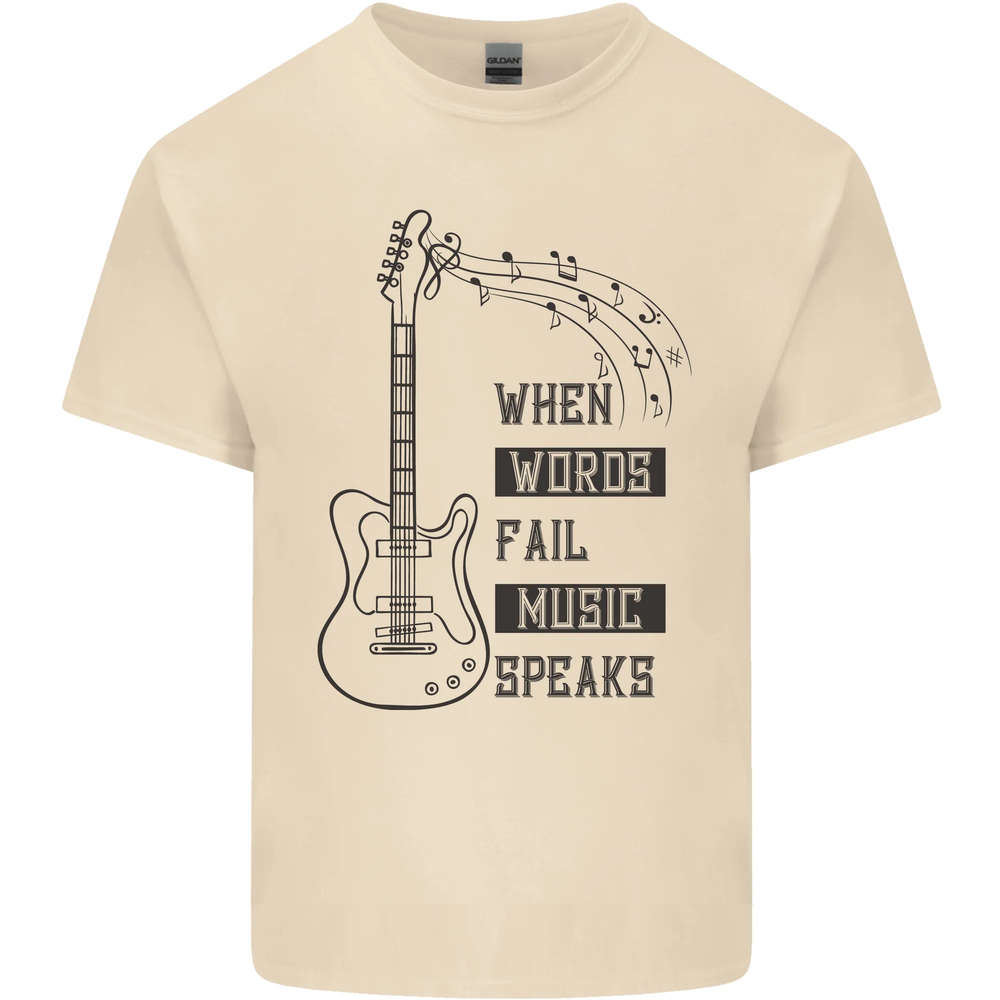 Guitar When Words Fail Music Speaks Mens Cotton T-Shirt Tee Top