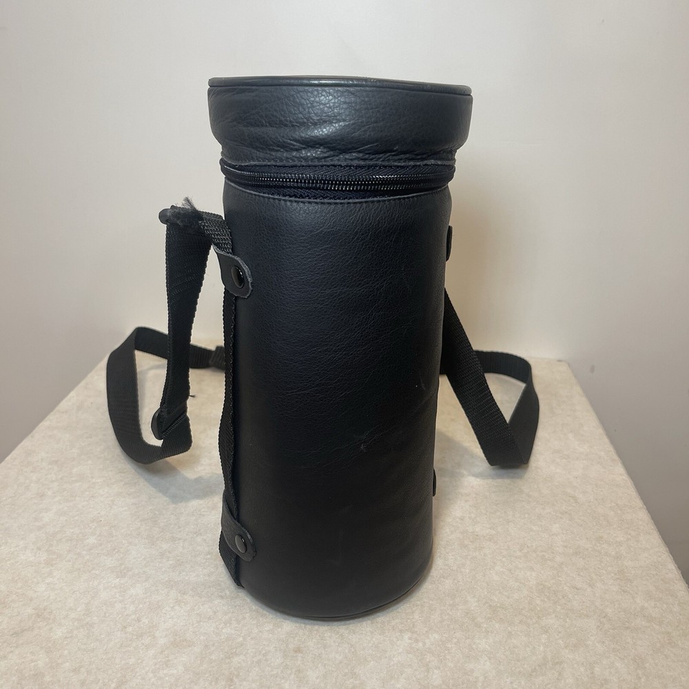 Leica Leitz Black Hard Leather Zipper Lens Case With Strap #14679