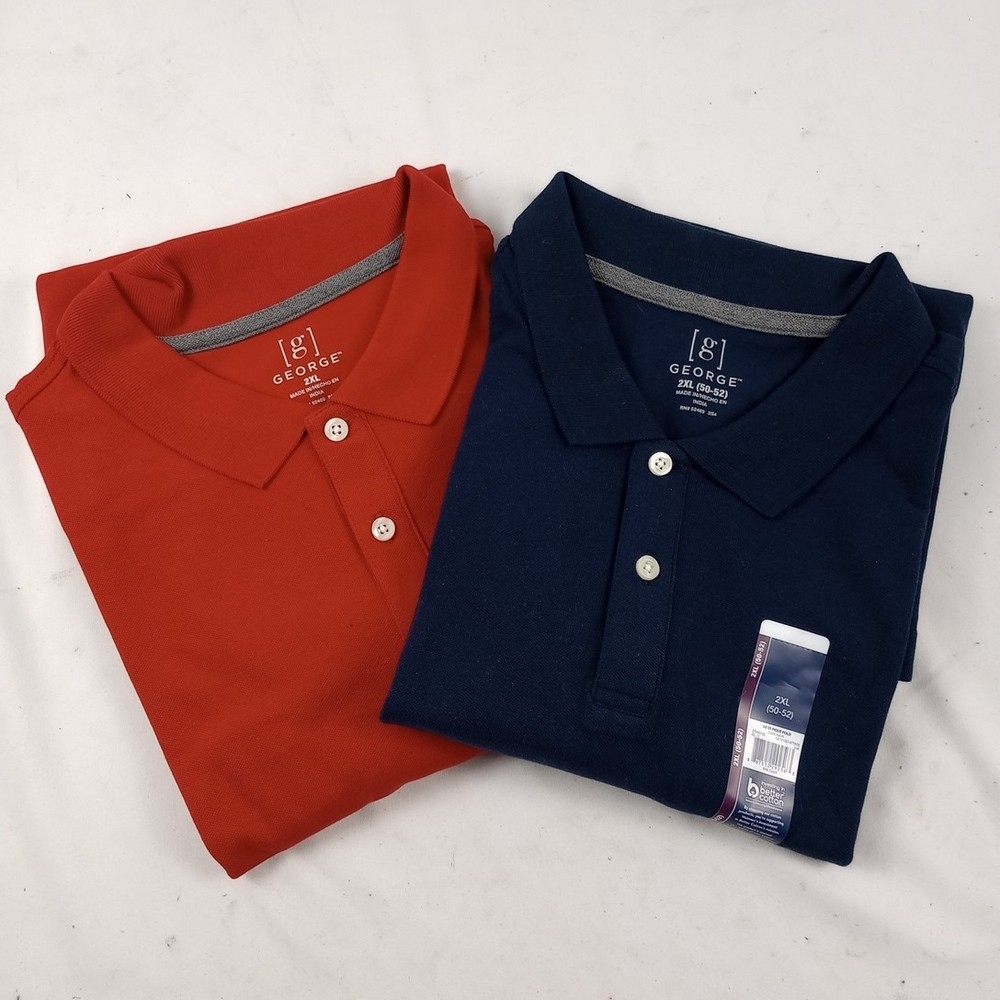 Men's George Polo Red & Blue Lot Of 2 Shirts Size XXL 2XL (54-56) New 52469 2X