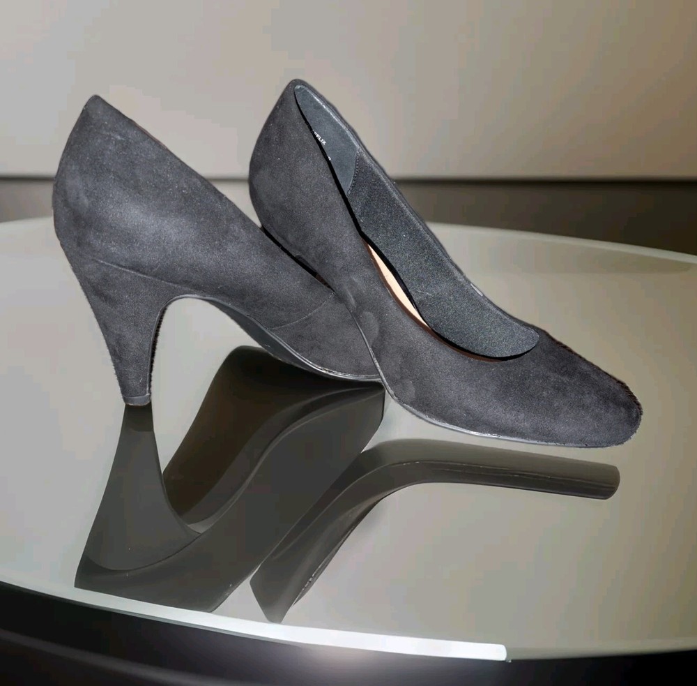 American Rag Cie Womens Felix Black Suede Round Toe Slip On Pump Cone Heel  9.5