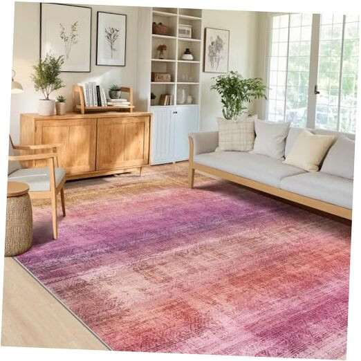 Abstract Distressed Washable 8x10 Area Rug for Bedroom or Living Room Soft Comfort