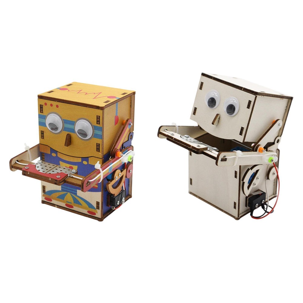 Wooden Science Experiment Set Robot Coins Savings Bank Creative 3D Puzzles