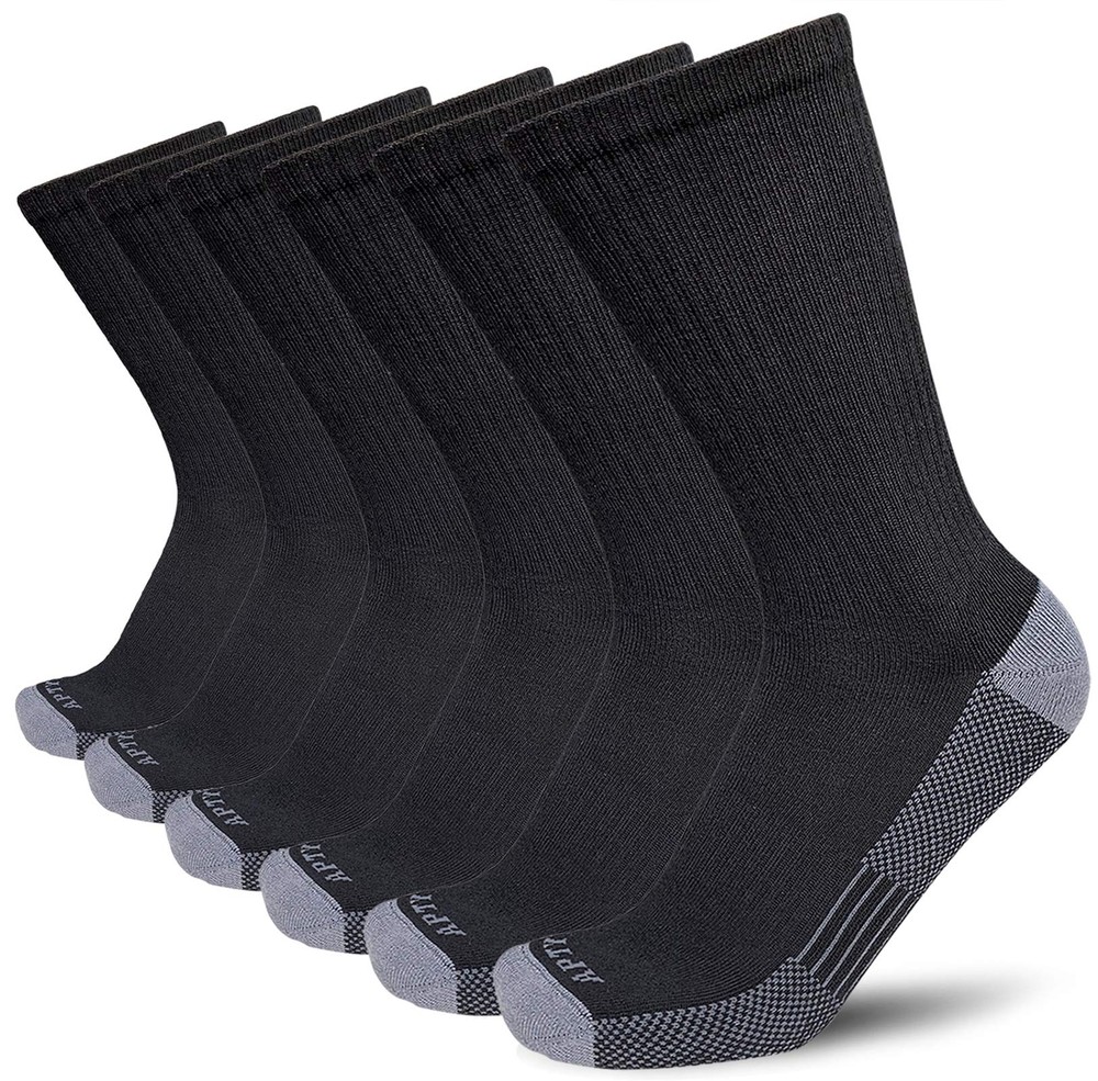 Men's Moisture Wicking Cushioned Crew Work Boot Socks, Size 9-12, Black, 6 Pairs