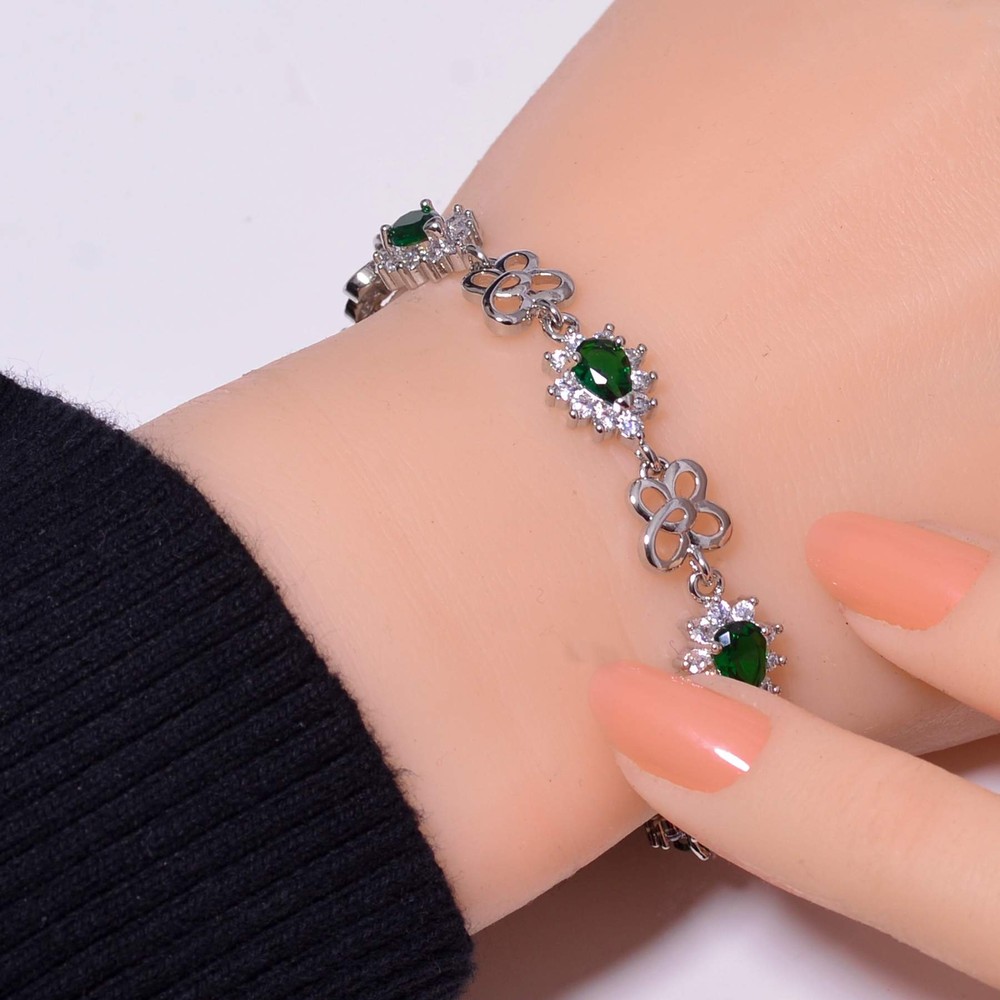 Tsavorite & Cubic Zirconia 925 Sterling Silver Tennis Bracelet 7.99