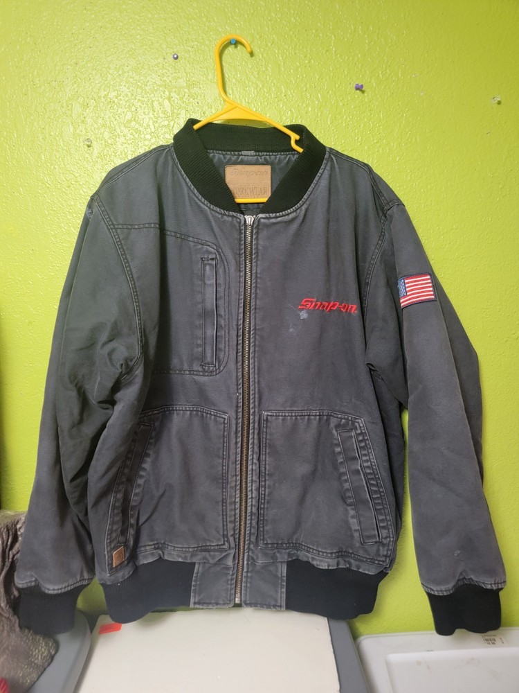 Snap On Jacket Mens XL Gray Canvas Quilt Lining Heavy Duty Work Workwear Coat