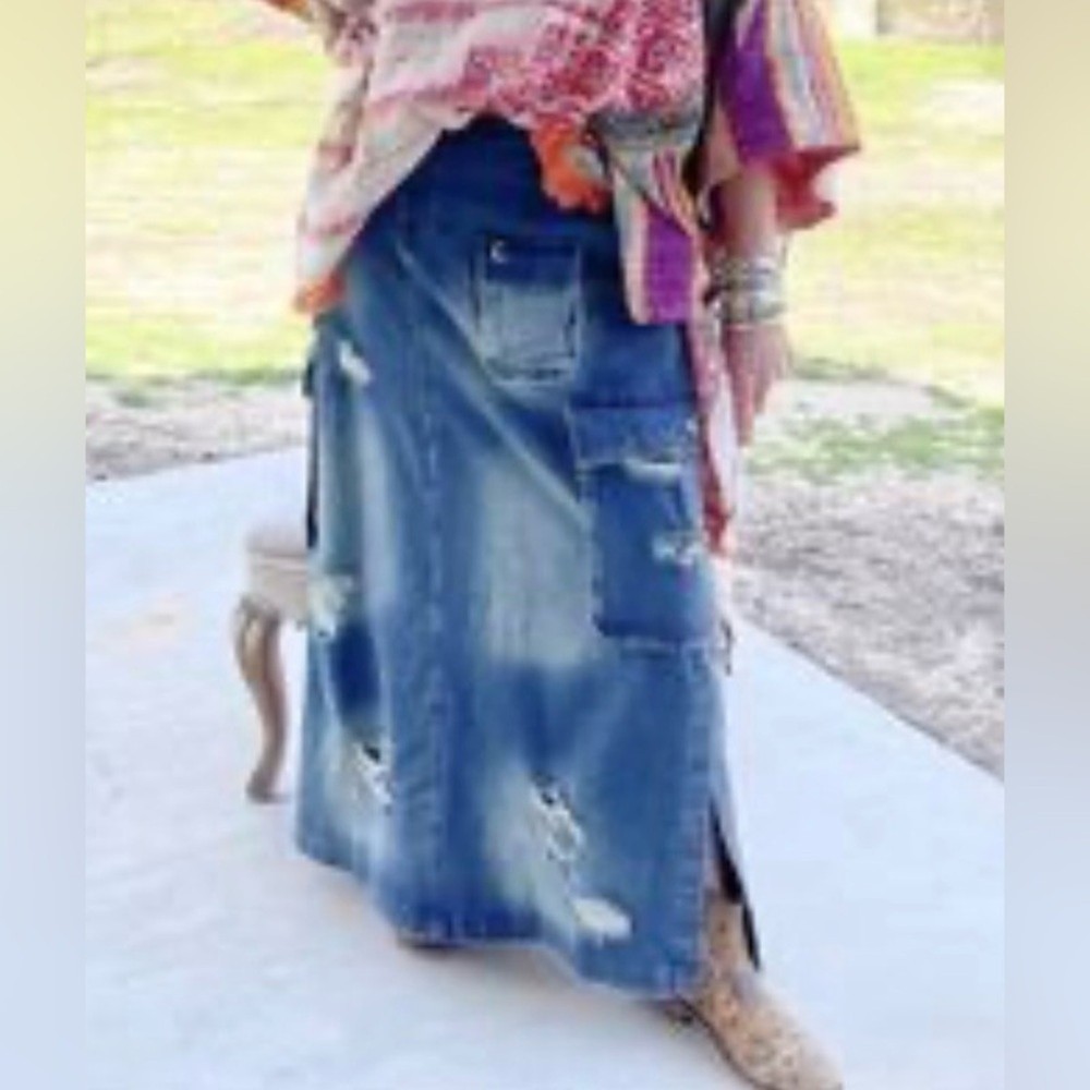 Jaded Gypsy Just a Jewel Denim Maxi Skirt, Size Small/Medium