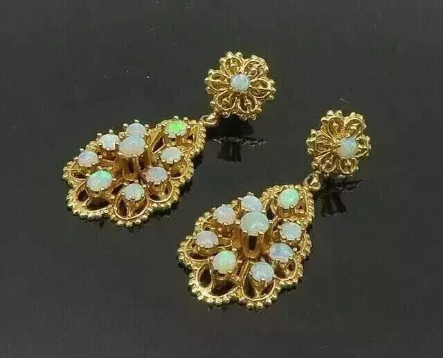 3.00Ct Round Cut Lab Created Fire Opal Drop/Dangle Earrings Yellow Gold Plated