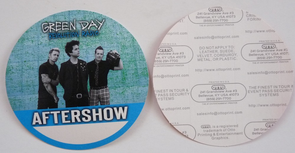 Green Day Revolution Radio Tour Concert Dark Blue After Show Backstage Pass D4