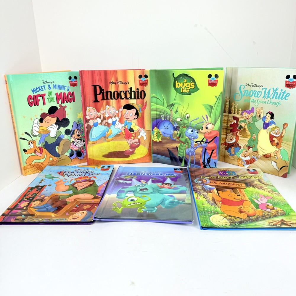 Lot 7 Disney’s Vintage Hardcover Children’s Books. Snow White, Pinocchio, Reader