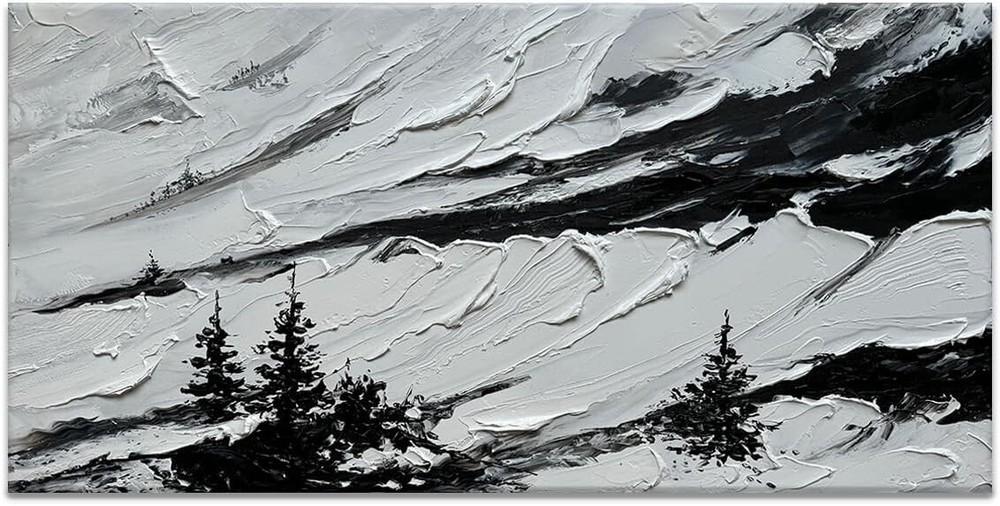 Snowy Mountain Landscape Hand drawn Oil Painting Decorative Mural Painting