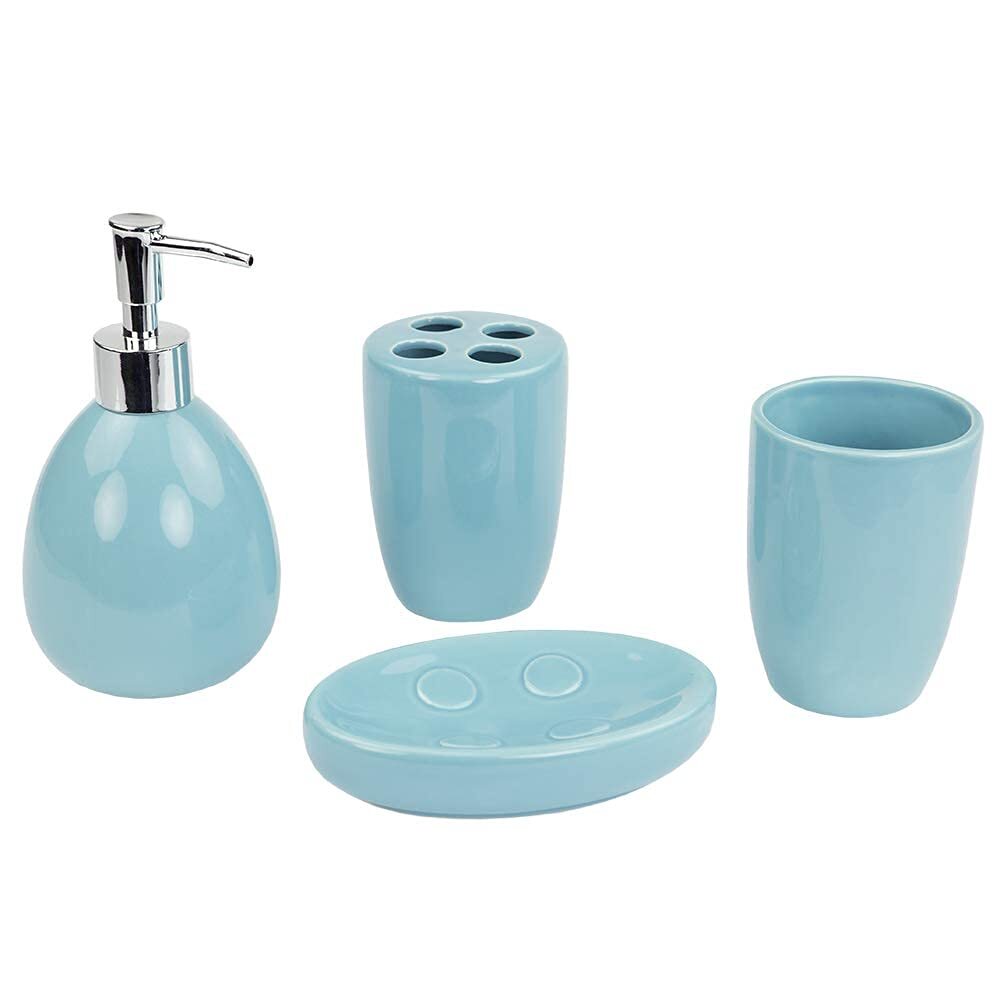 4-Piece Bathroom Accessory Set Includes Soap/Lotion Dispenser Toothbrush an