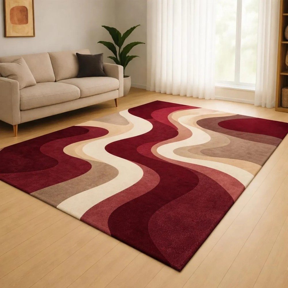 Modern Abstract Wave Hand Tufted Area Rug for Elegant Living Room Interior Decor