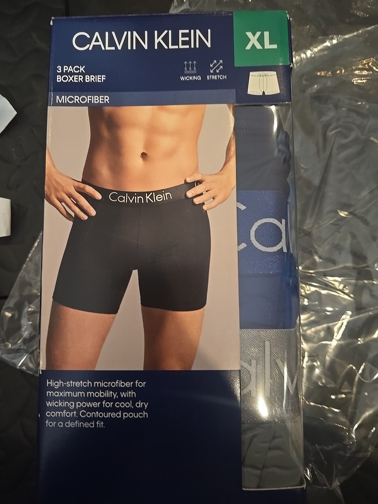 *NIB* Calvin Klein Men's 3 Pack Microfiber Boxer Briefs (Navy/grey/blue,XL)