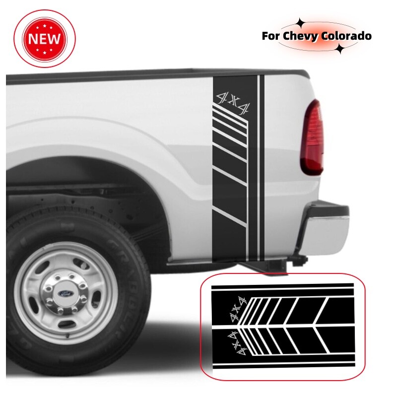Chevy Colorado Sport Racing Truck Vinyl Stripes Decal Kit 2PCS Black