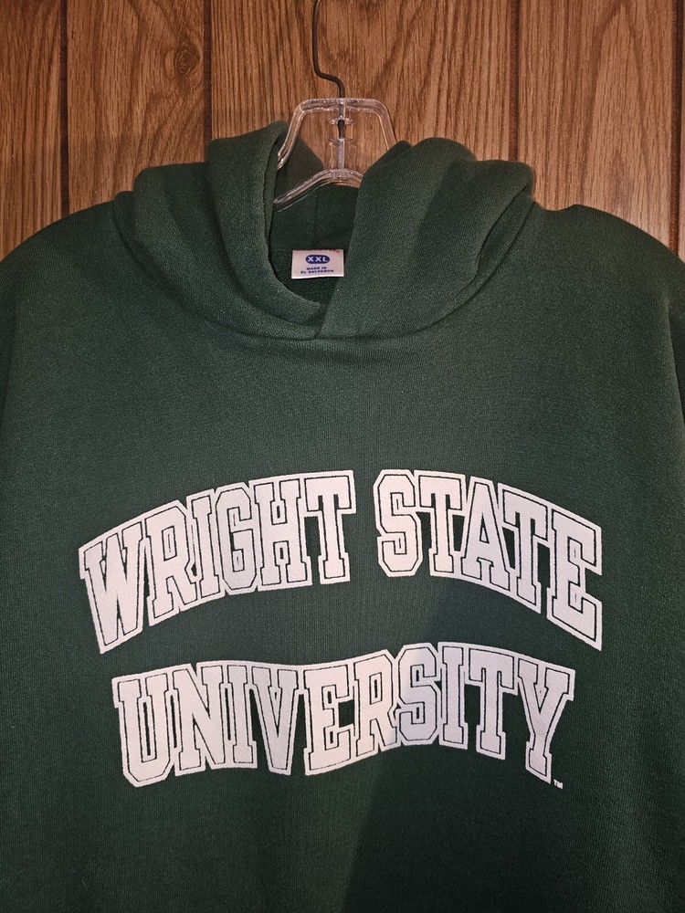 Vintage Wright State University Green NCAA Logo Hoodie for Men in 2XL and XXL Sizes