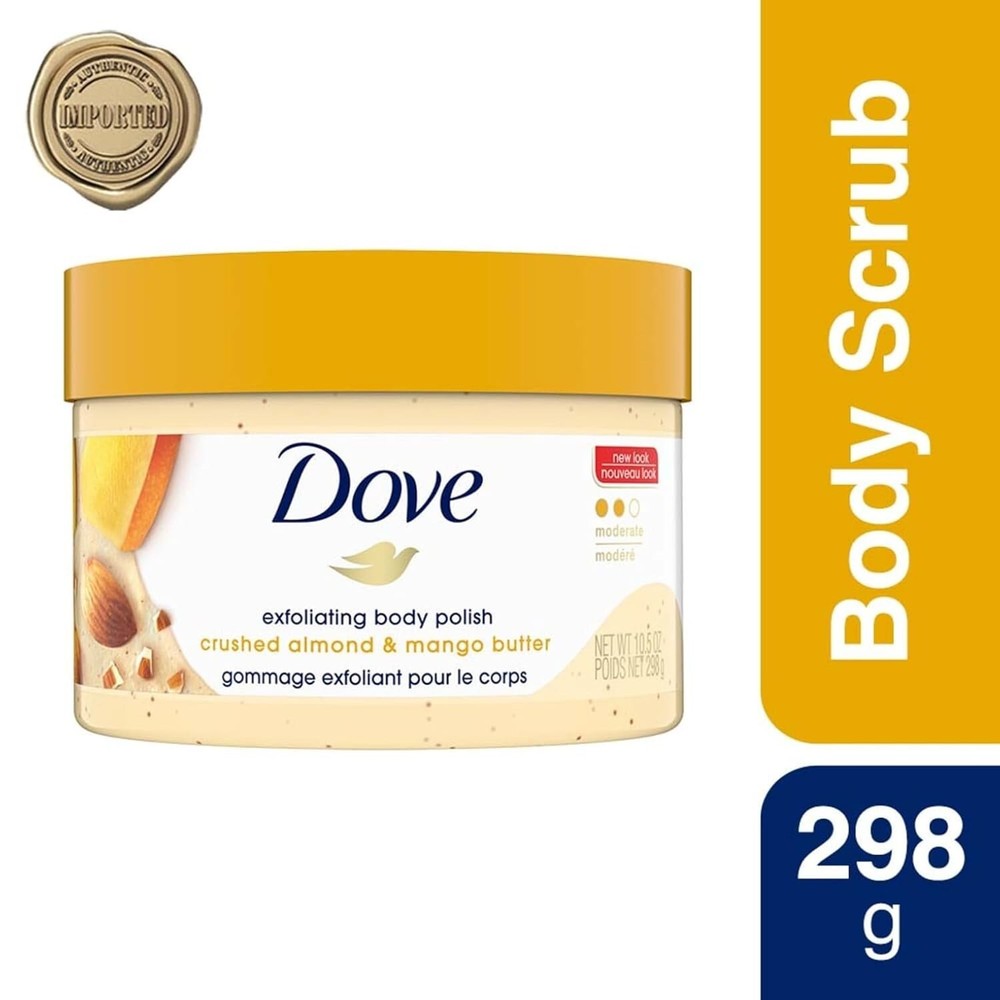Dove Exfoliating Body Polish Scrub for Dry Skin wth Crushed Almond & Mango Buttr