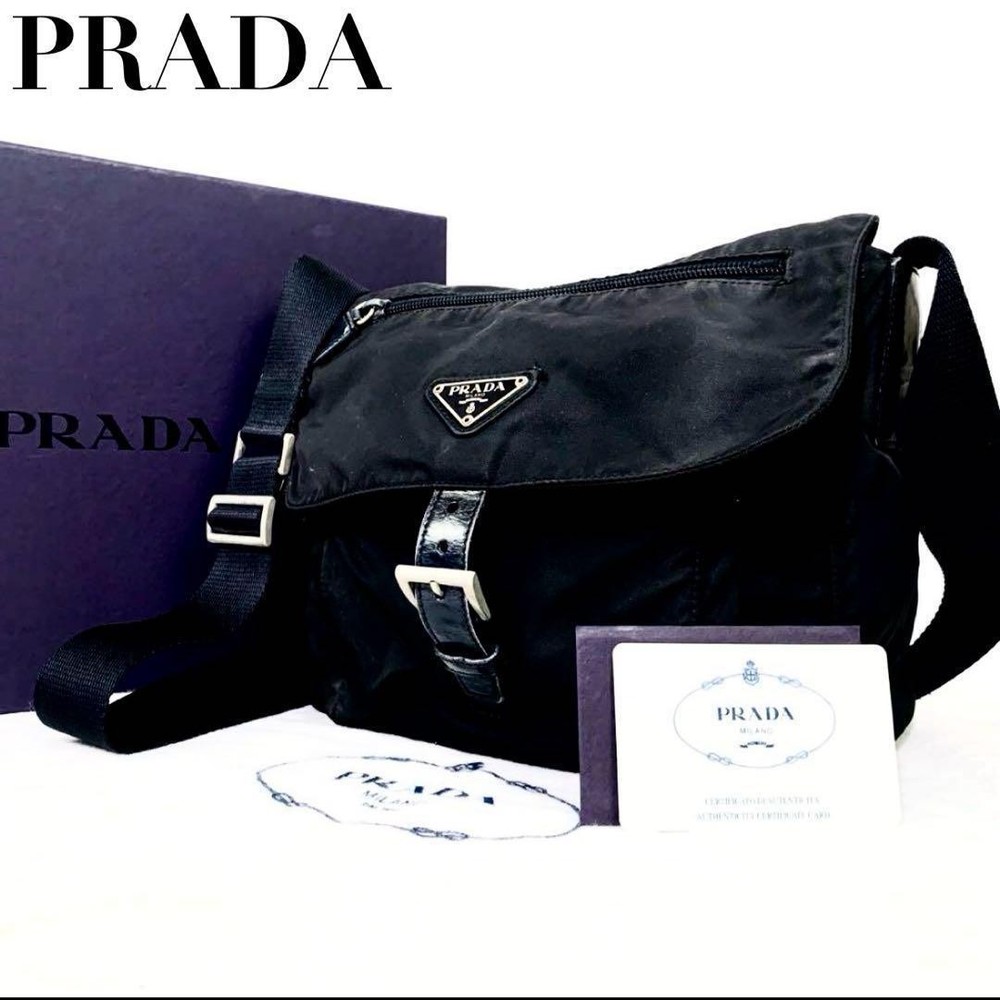 Prada Black Nylon Shoulder Bag with Triangle Logo Gallery Card Design